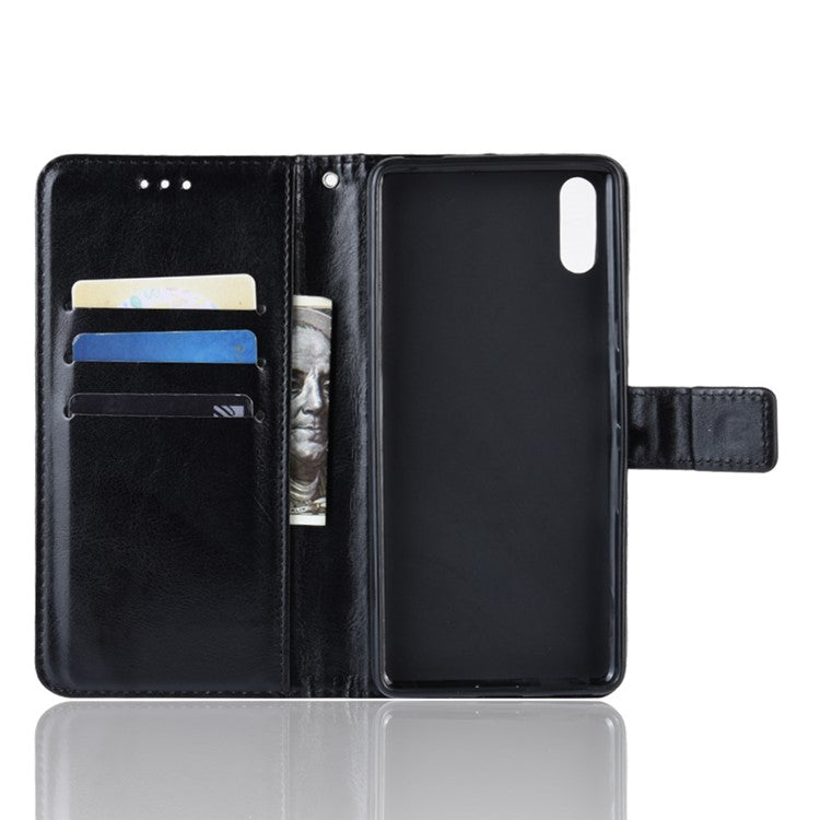 Crazy Horse Leather Stand Wallet Case for Sony Xperia L3 - Black