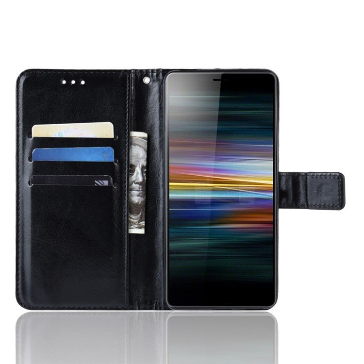 Crazy Horse Leather Stand Wallet Case for Sony Xperia L3 - Black