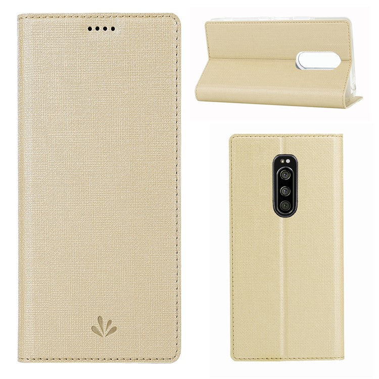 VILI DMX Cross Texture Stand Leather Phone Case for Sony Xperia 1 - Gold