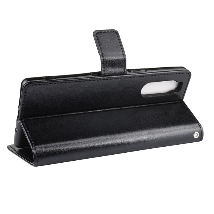 Crazy Horse Skin Leather Wallet Phone Shell for Sony Xperia 5 - Black