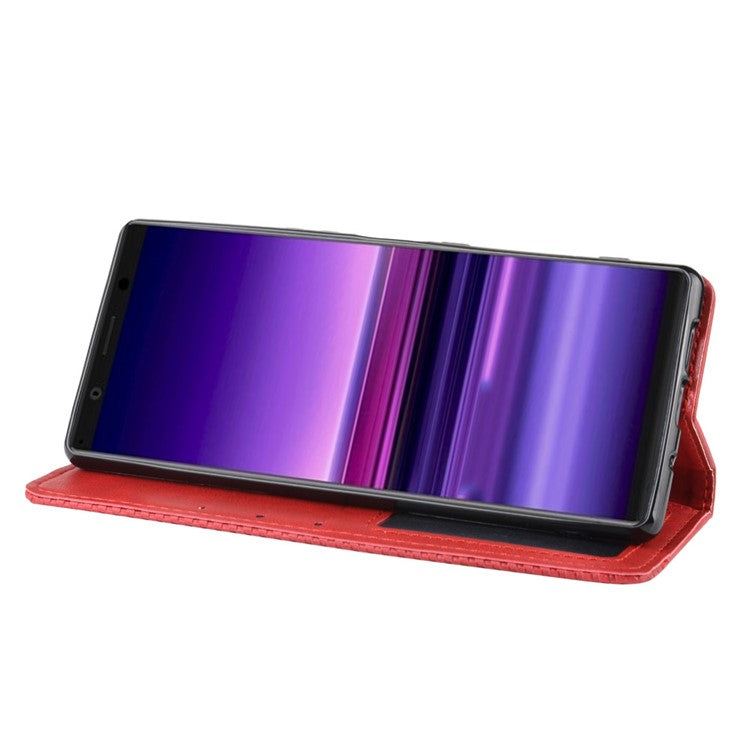 Auto-absorbed Retro Style Wallet Stand Leather Phone Cover for Sony Xperia 5 - Red
