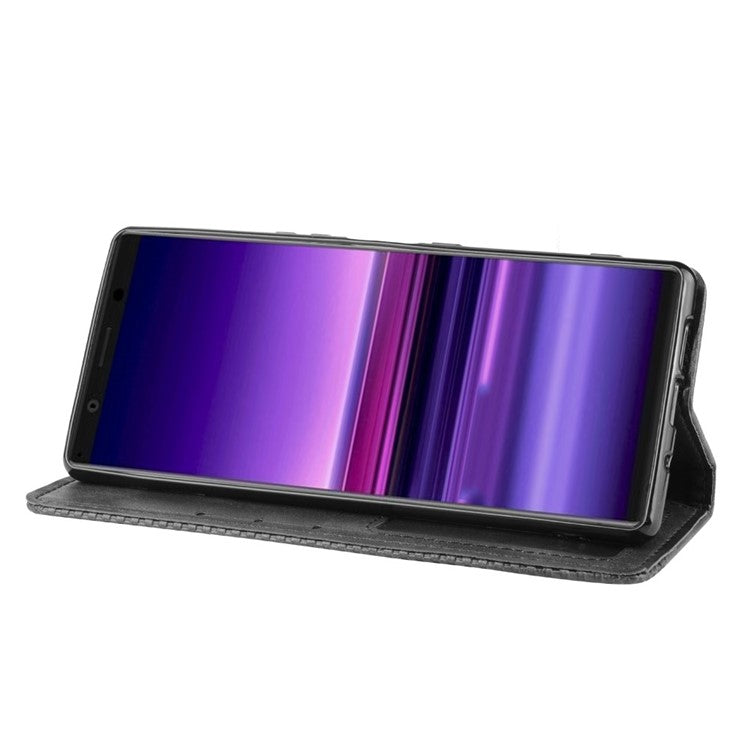 Auto-absorbed Retro Style Wallet Stand Leather Phone Cover for Sony Xperia 5 - Grey