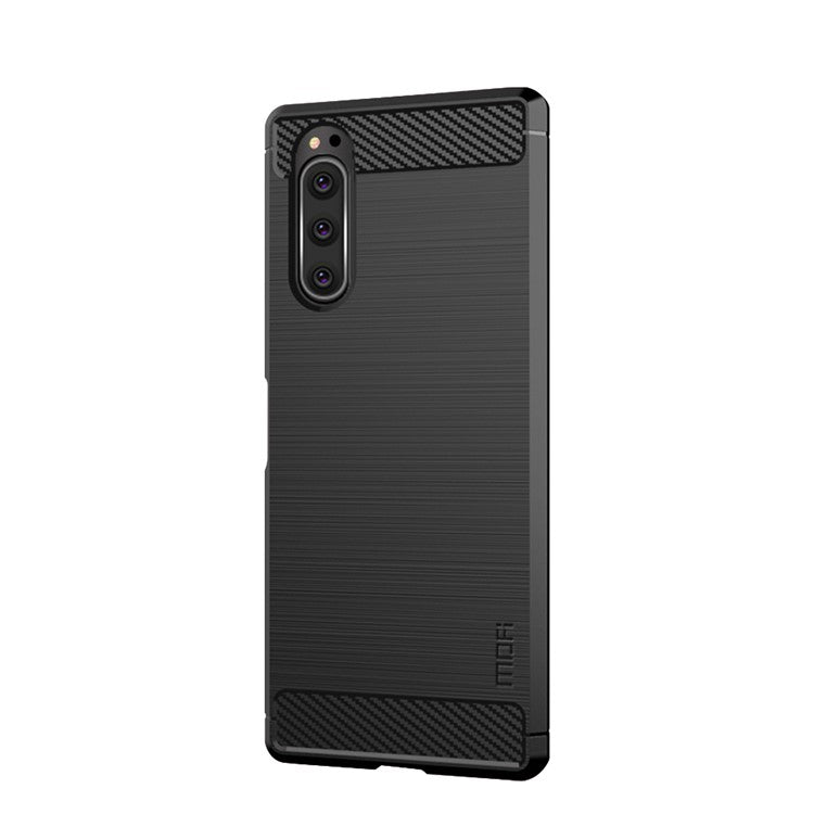 MOFI Carbon Fiber Texture Brushed TPU Phone Shell for Sony Xperia 5 - Black
