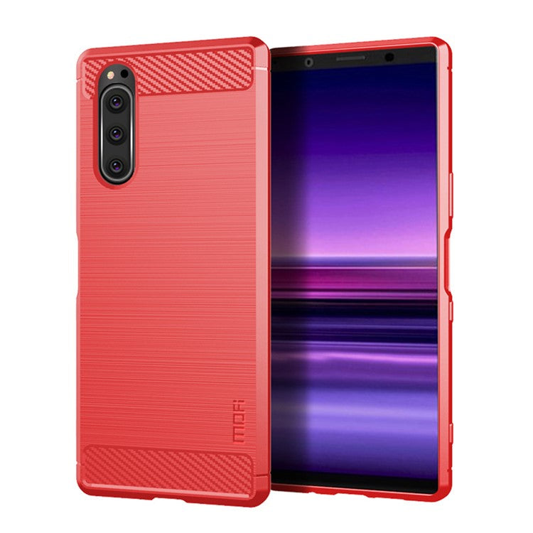 MOFI Carbon Fiber Texture Brushed TPU Phone Shell for Sony Xperia 5 - Red