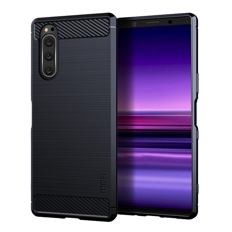 MOFI Carbon Fiber Texture Brushed TPU Phone Shell for Sony Xperia 5 - Dark Blue