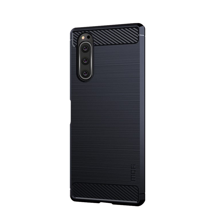 MOFI Carbon Fiber Texture Brushed TPU Phone Shell for Sony Xperia 5 - Dark Blue