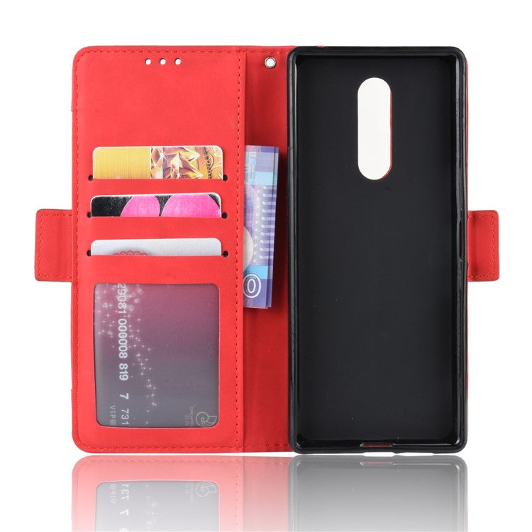 Wallet Stand Leather Protective Phone Case for Sony Xperia 1 - Red