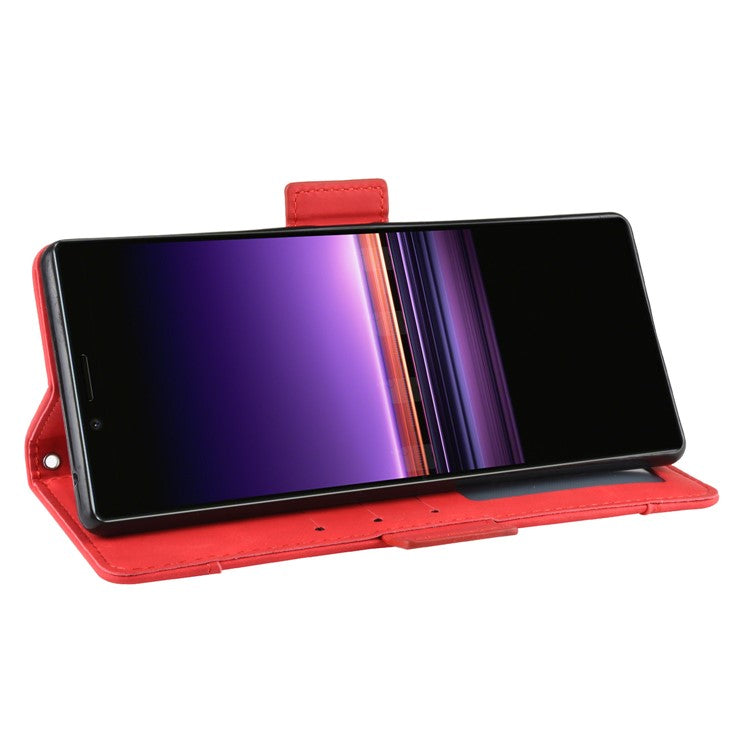 Wallet Stand Leather Protective Phone Case for Sony Xperia 1 - Red
