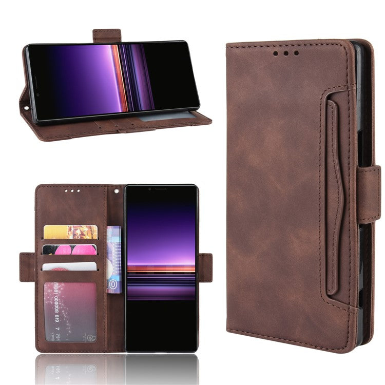 Wallet Stand Leather Protective Phone Case for Sony Xperia 1 - Coffee