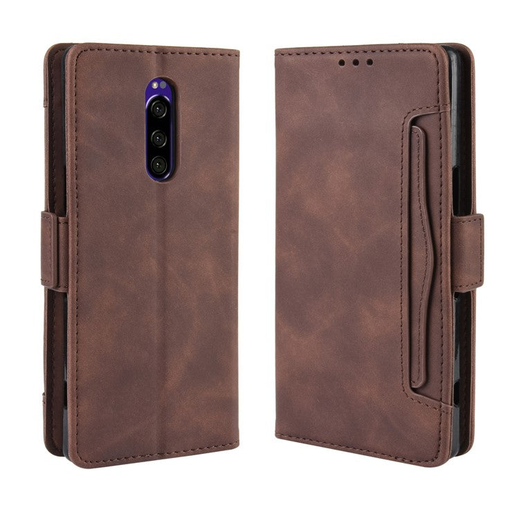 Wallet Stand Leather Protective Phone Case for Sony Xperia 1 - Coffee