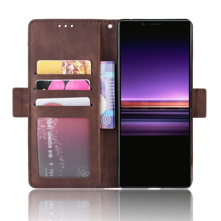 Wallet Stand Leather Protective Phone Case for Sony Xperia 1 - Coffee
