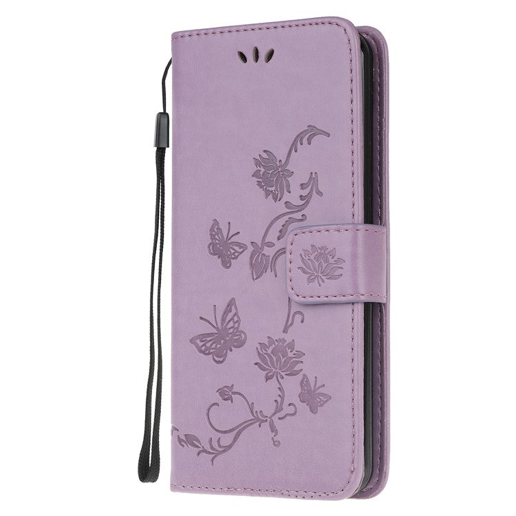 Imprint Butterfly Flower Leather Wallet Stand Case for Sony Xperia 5 - Light Purple