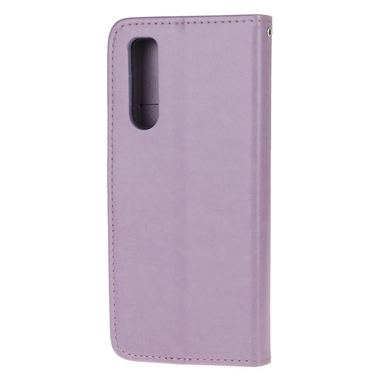 Imprint Butterfly Flower Leather Wallet Stand Case for Sony Xperia 5 - Light Purple