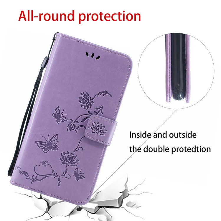 Imprint Butterfly Flower Leather Wallet Stand Case for Sony Xperia 5 - Light Purple