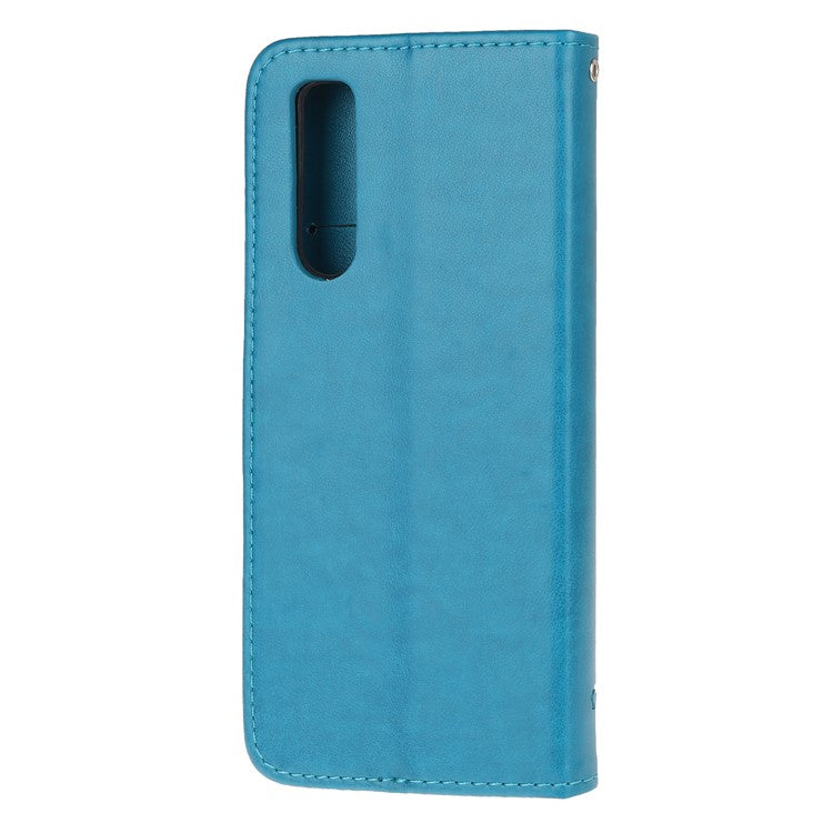 Imprint Butterfly Flower Leather Wallet Stand Case for Sony Xperia 5 - Blue