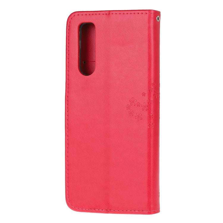 Imprint Tree Owl Leather Wallet Case for Sony Xperia 5 - Red