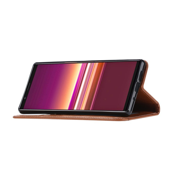 PU Leather Auto-absorbed Cell Phone Casing Shell for Sony Xperia 5 - Brown