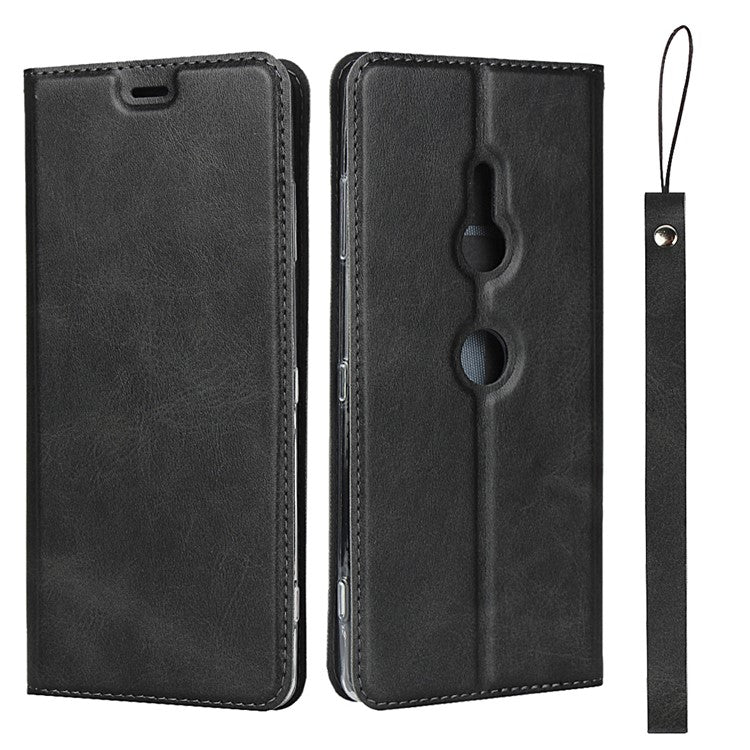 TPU+PU Leather Casing with Lanyard for Sony Xperia XZ3 - Black