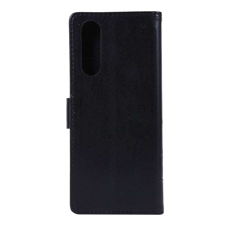 Imprint Butterflies Wallet Stand Flip Leather Case for Sony Xperia 5 - Black