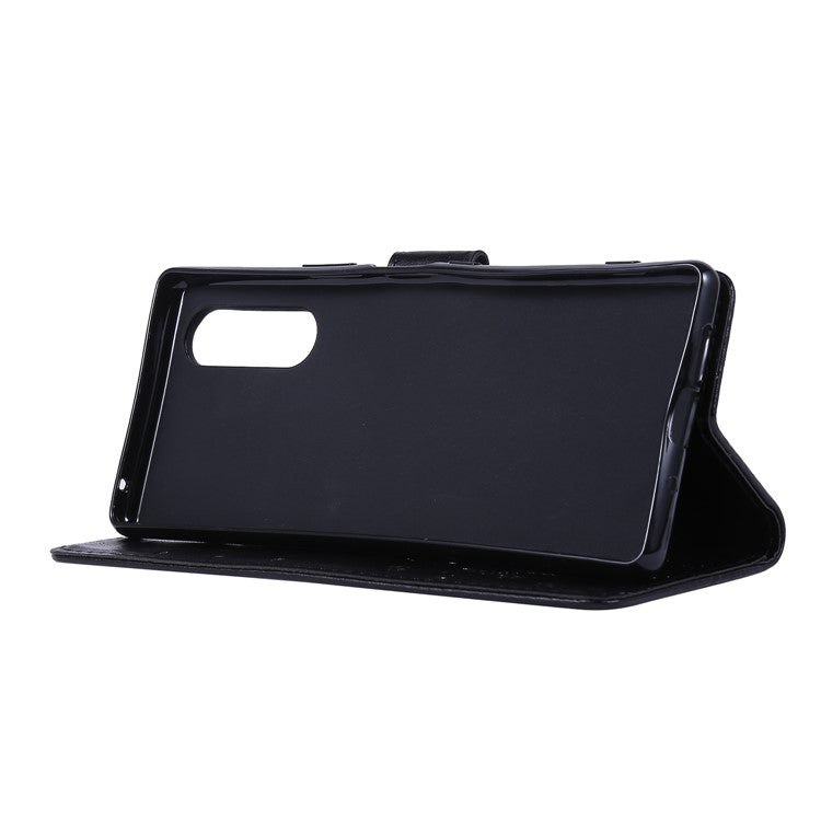 Imprint Butterflies Wallet Stand Flip Leather Case for Sony Xperia 5 - Black