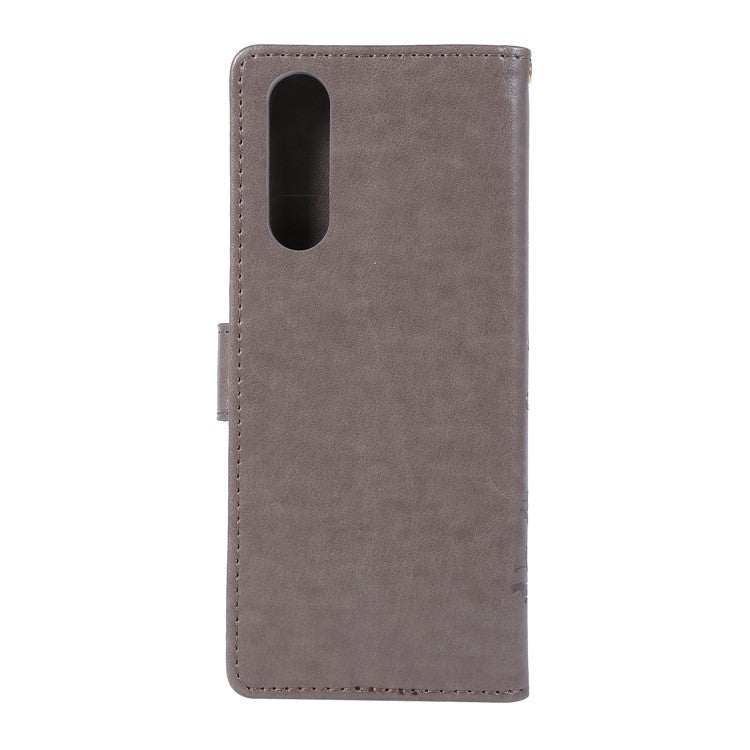 Imprint Butterflies Wallet Stand Flip Leather Case for Sony Xperia 5 - Grey