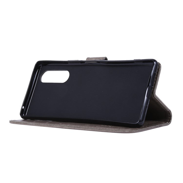 Imprint Butterflies Wallet Stand Flip Leather Case for Sony Xperia 5 - Grey