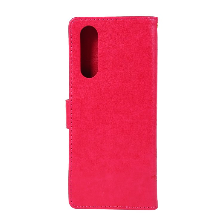 Imprint Butterflies Wallet Stand Flip Leather Case for Sony Xperia 5 - Red