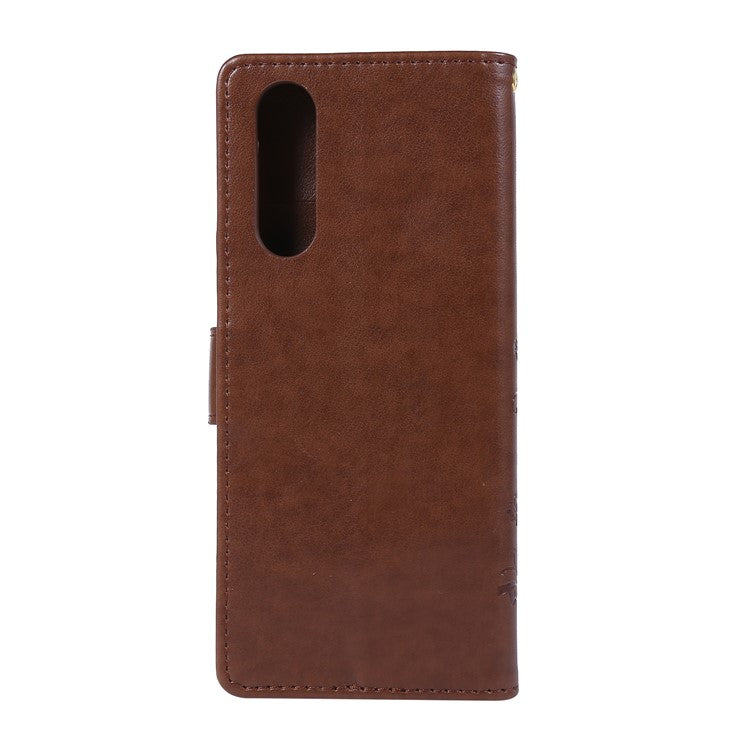 Imprint Butterflies Wallet Stand Flip Leather Case for Sony Xperia 5 - Brown