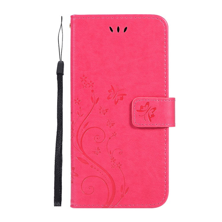 Imprint Butterflies Wallet Stand Flip Leather Cell Phone Cover for Sony Xperia 8 - Red