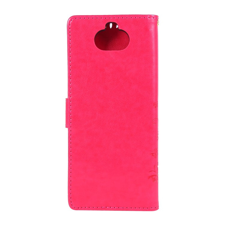 Imprint Butterflies Wallet Stand Flip Leather Cell Phone Cover for Sony Xperia 8 - Red
