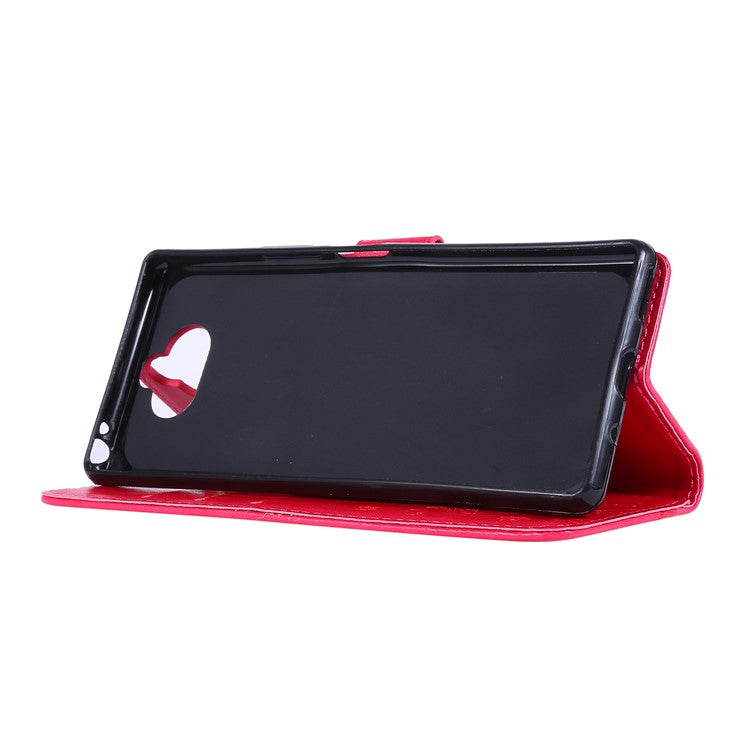 Imprint Butterflies Wallet Stand Flip Leather Cell Phone Cover for Sony Xperia 8 - Red