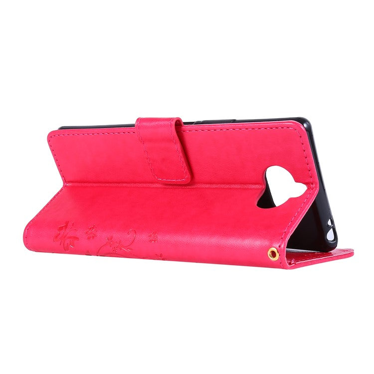 Imprint Butterflies Wallet Stand Flip Leather Cell Phone Cover for Sony Xperia 8 - Red