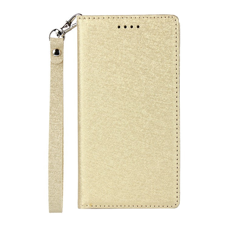Silk Texture Leather Wallet Stand Phone Case Cover for Sony Xperia XZ2 - Gold