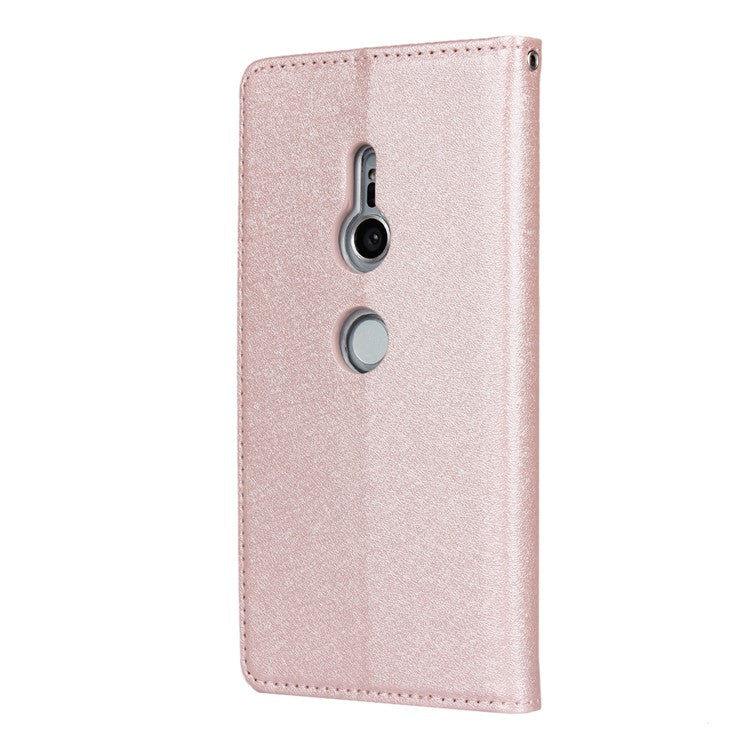 Silk Texture Leather Wallet Stand Phone Case Cover for Sony Xperia XZ2 - Rose Gold