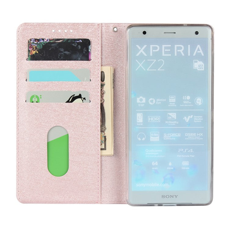 Silk Texture Leather Wallet Stand Phone Case Cover for Sony Xperia XZ2 - Rose Gold