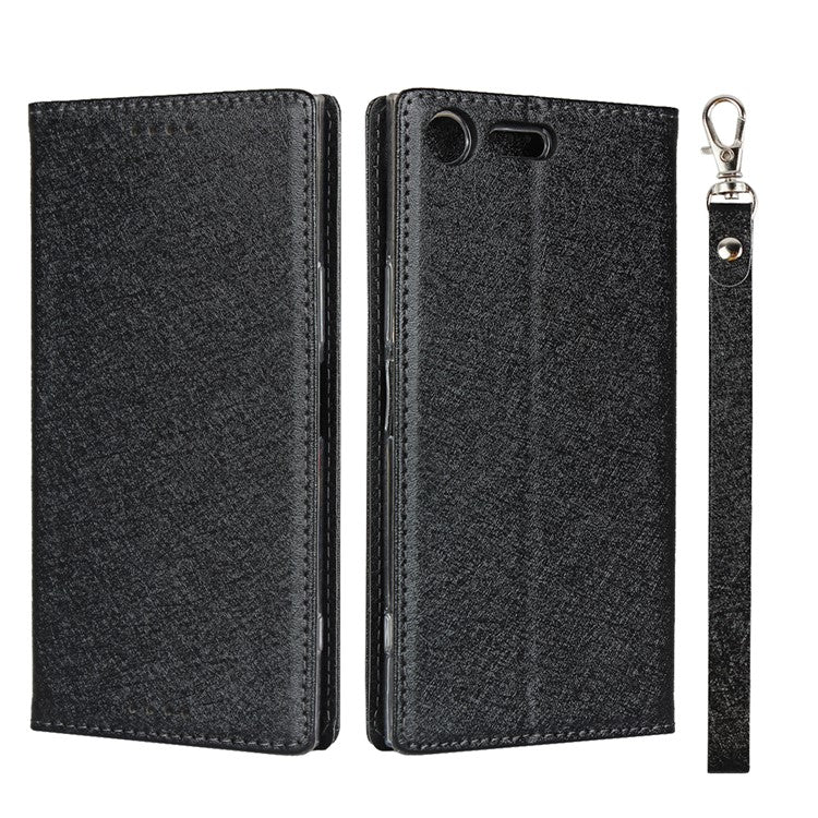 Silk Skin Wallet Stand Leather Phone Case for Sony Xperia XZ Premium - Black
