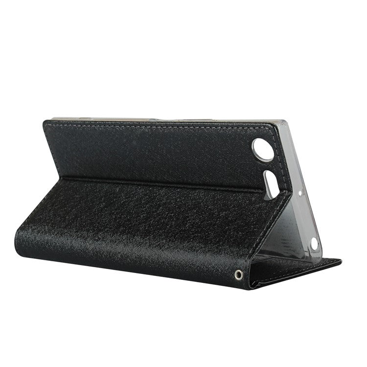 Silk Skin Wallet Stand Leather Phone Case for Sony Xperia XZ Premium - Black