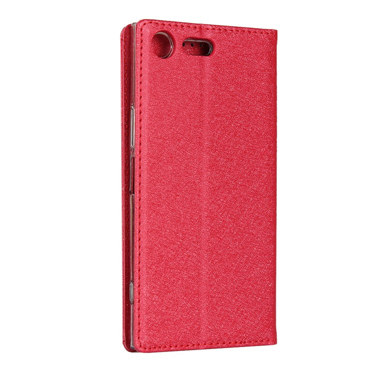 Silk Skin Wallet Stand Leather Phone Case for Sony Xperia XZ Premium - Red