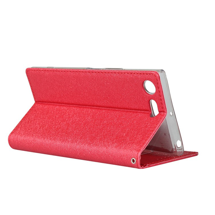 Silk Skin Wallet Stand Leather Phone Case for Sony Xperia XZ Premium - Red