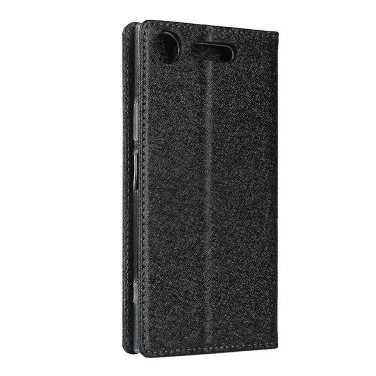 Silk Skin Wallet Stand Leather Protective Phone Case for Sony Xperia XZ1 - Black