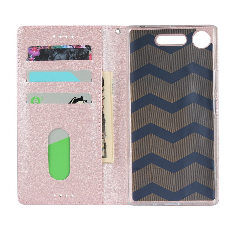 Silk Skin Wallet Stand Leather Protective Phone Case for Sony Xperia XZ1 - Rose Gold