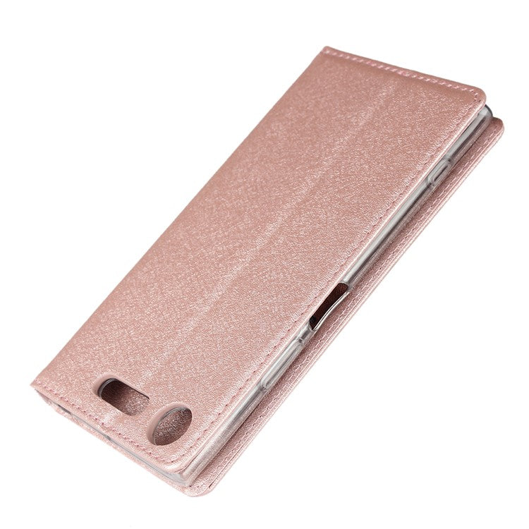 Silk Skin Wallet Stand Leather Protective Phone Case for Sony Xperia XZ1 - Rose Gold