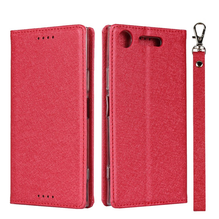 Silk Skin Wallet Stand Leather Protective Phone Case for Sony Xperia XZ1 - Red