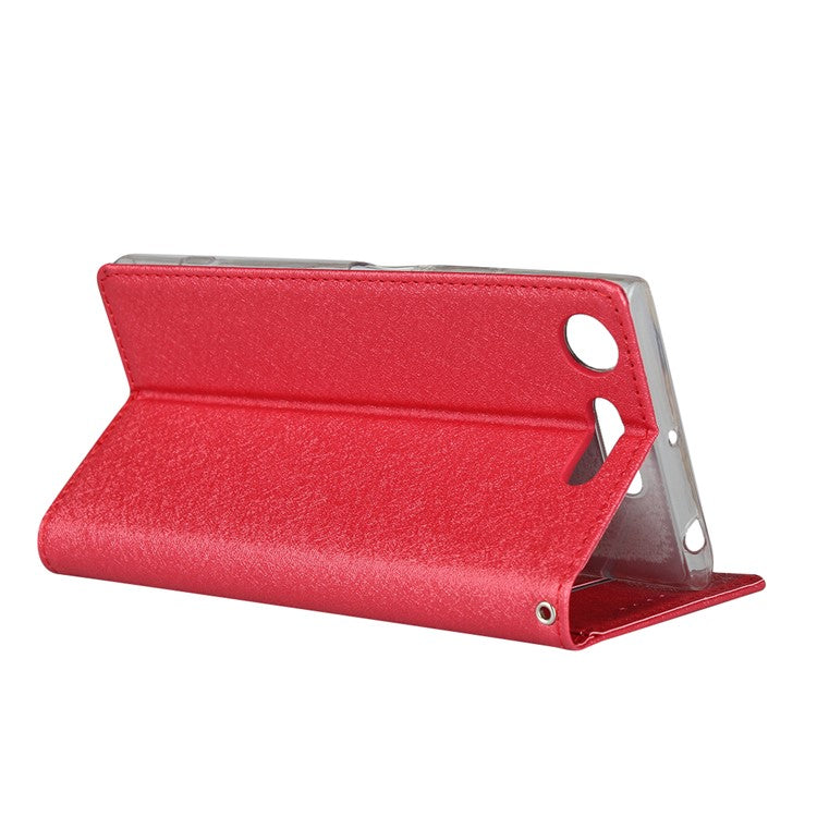 Silk Skin Wallet Stand Leather Protective Phone Case for Sony Xperia XZ1 - Red