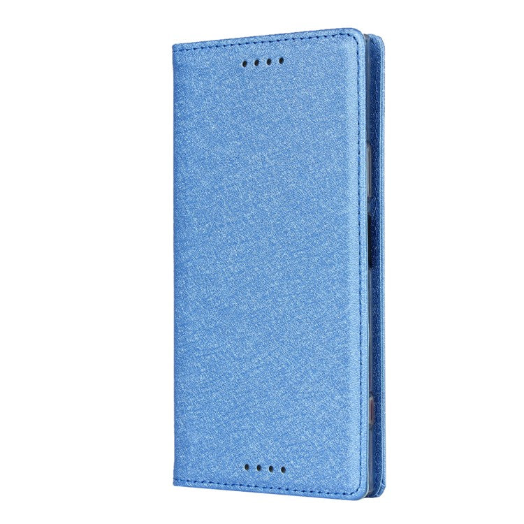 Silk Skin Wallet Stand Leather Protective Phone Case for Sony Xperia XZ1 - Blue