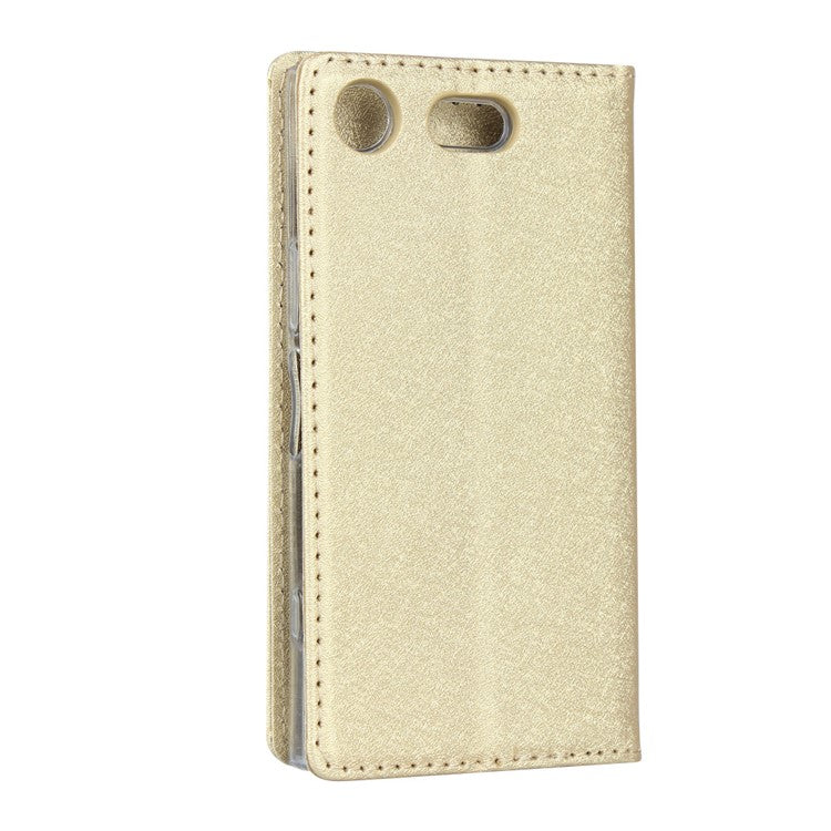 Silk Texture Wallet Stand Mobile Phone Leather Case Cover for Sony Xperia XZ1 Compact - Gold