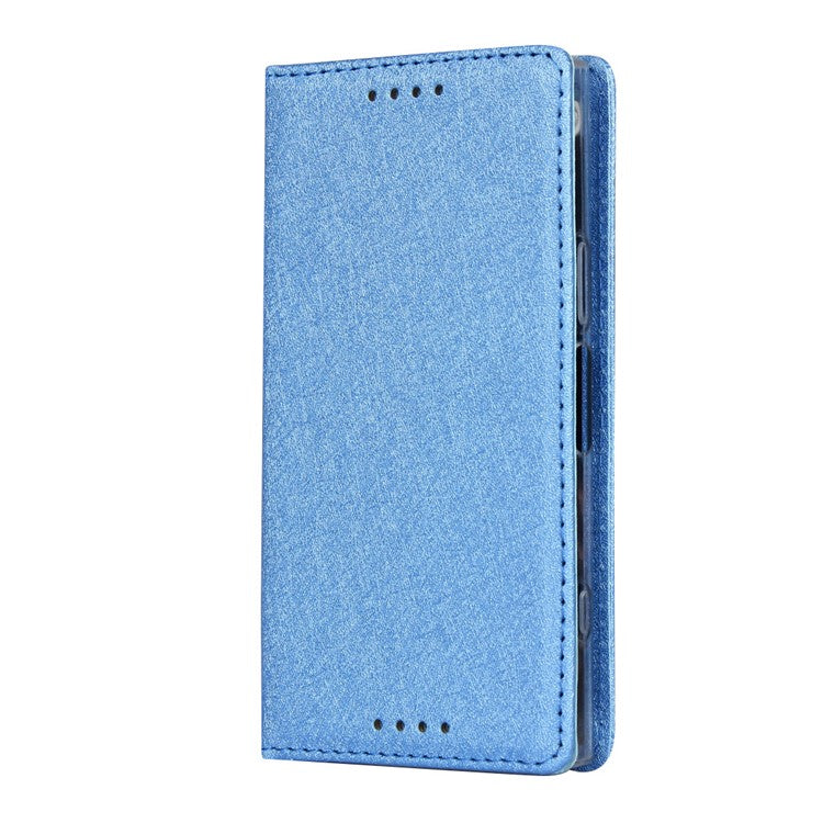 Silk Texture Wallet Stand Mobile Phone Leather Case Cover for Sony Xperia XZ1 Compact - Blue