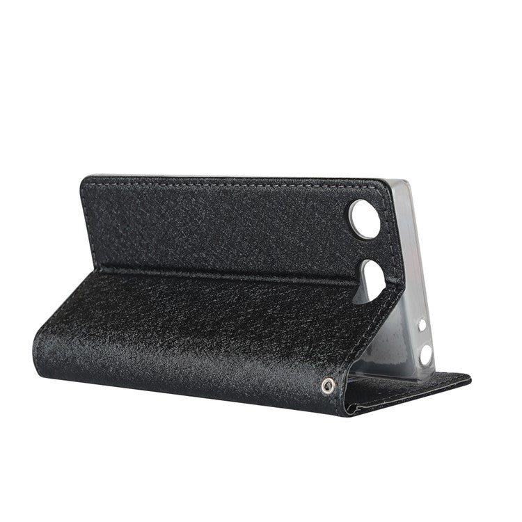Silk Texture Wallet Stand Mobile Phone Leather Case Cover for Sony Xperia XZ1 Compact - Black