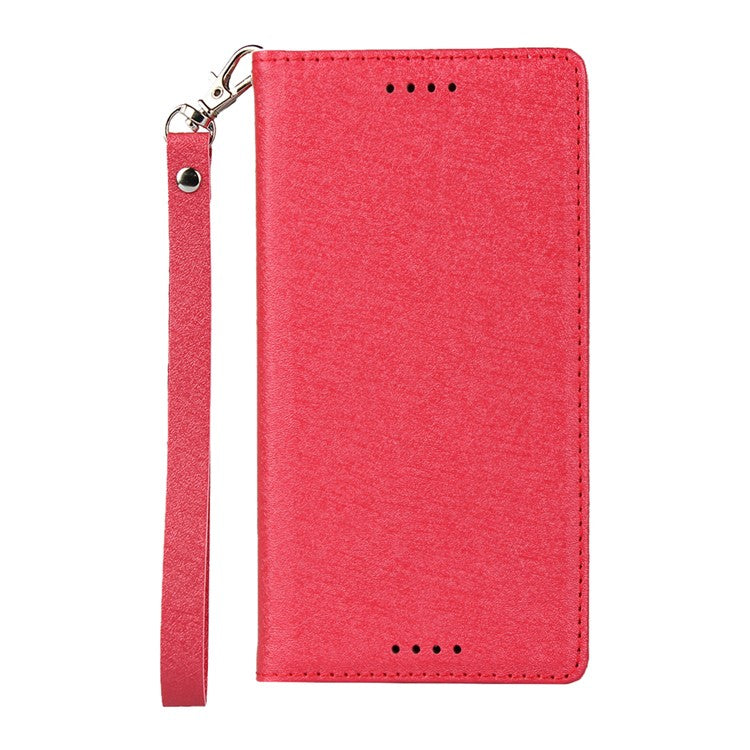 Silk Texture Wallet Stand Mobile Phone Leather Case Cover for Sony Xperia XZ1 Compact - Red
