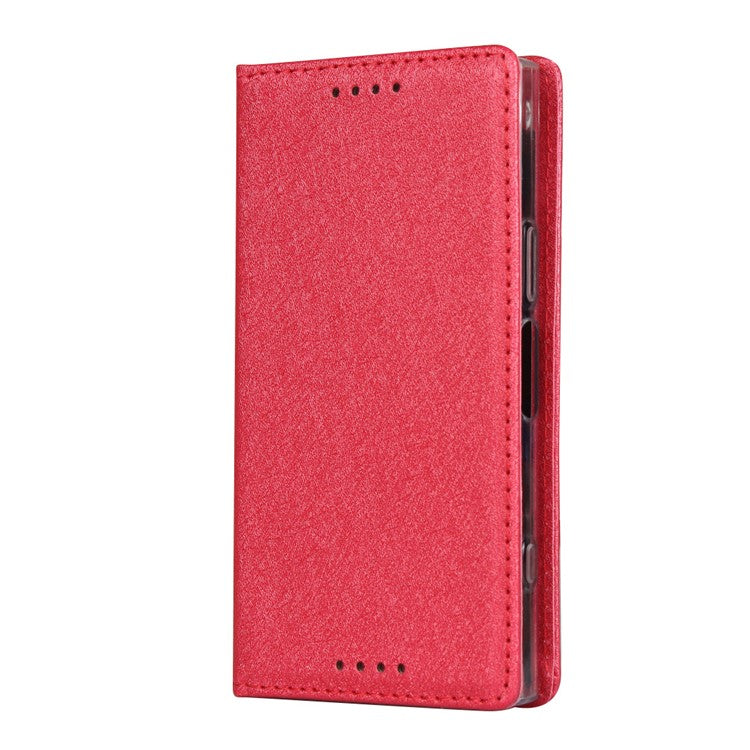 Silk Texture Wallet Stand Mobile Phone Leather Case Cover for Sony Xperia XZ1 Compact - Red